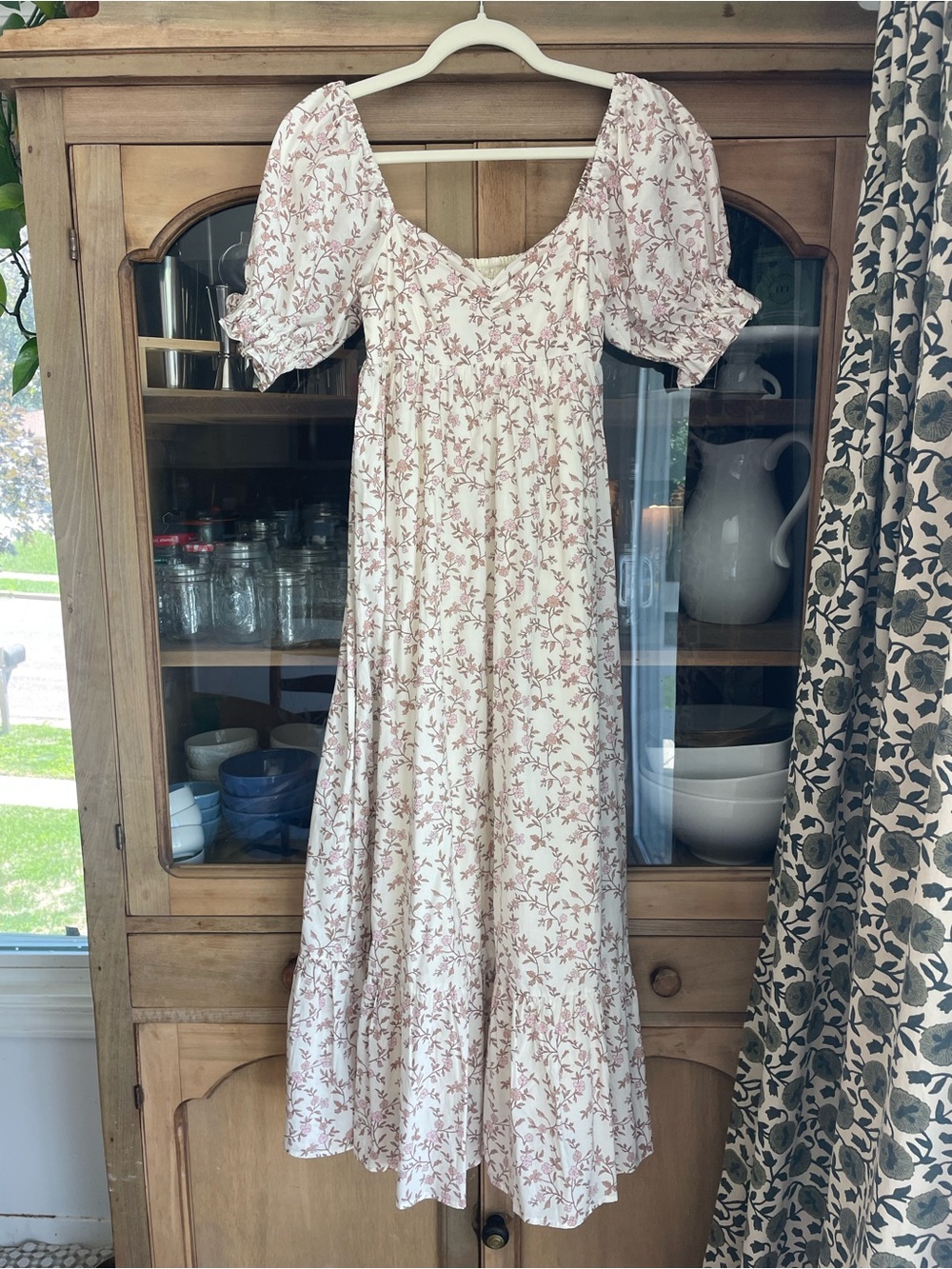 Noralee Chloe Cream Maxi Dress with Pink Floral Print and Puff Sleeves